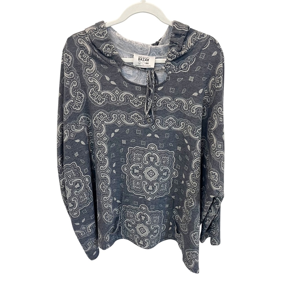 Brand Bazar Gray Bandana‎ Paisley Oversized Sweatshirt Hoodie Boho - Free Size